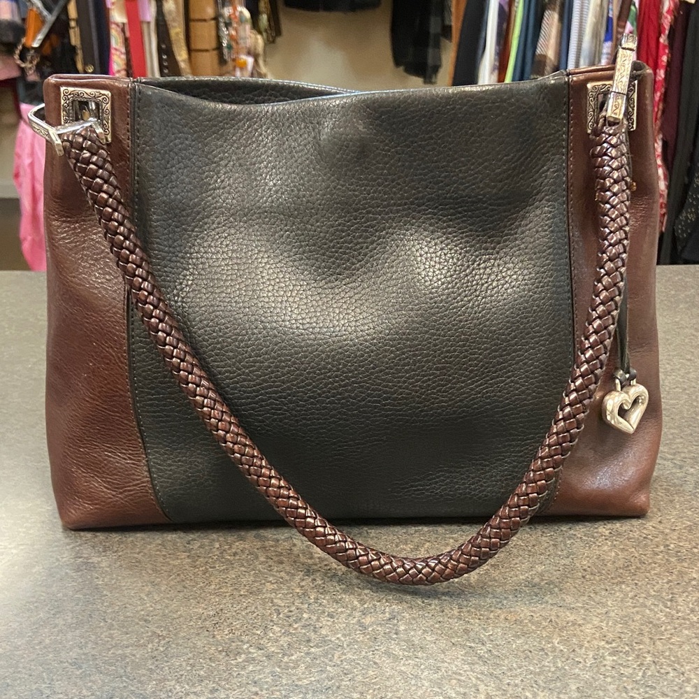Brighton Black and Brown Two-Tone Braided-Handle Shoulder Bag